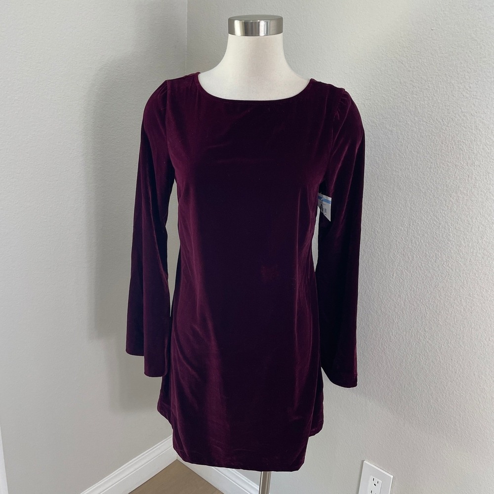 Nobodys Child Womens 8 Jolene Velvet Tie Back Mini Dress in Burgundy Long Sleeve